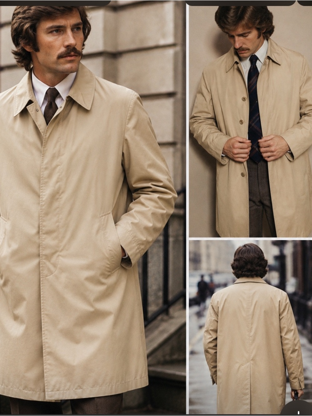 London Fog vintage 70-80’s Tan Trench Coat Classic Single-Breasted Design 42Reg